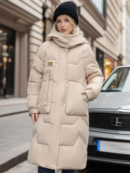 Női dzseki Meleg női kabátok 2023 tél Új levehető kapucnis vastagító divat alkalmi laza térd alatt hosszú parkok
