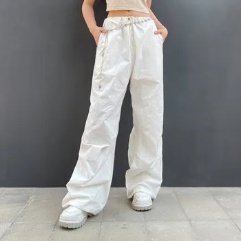 Y2k Streetwear női cargo nadrág 2024 tavasz Nyár retro húzózsinór Hosszú nadrág Divat ruhák Alkalmi fűzős melegítőnadrág