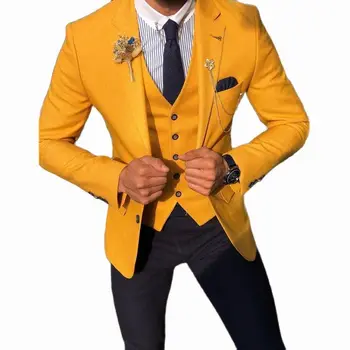 New Fashion Slim Set férfi öltöny egyedi gyártású vőlegények szőtte szmokingok esküvői vacsorára férfi ruházat 3 részes (blézer+mellény+nadrág)