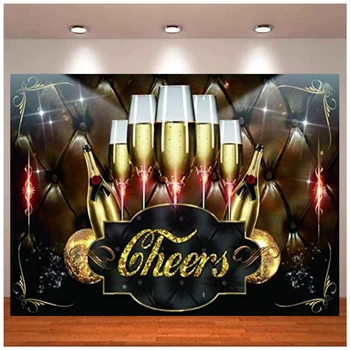 Cheers Photography Háttér Arany pezsgő Üvegpalack Disco Balls Háttér Nők Férfi Születésnapi dekoráció Esküvői Party Party