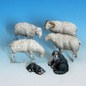 1/35 Méretarányos gyanta állatmodell készlet Baromfi juh csoport Mini állapot Összeszereletlen festetlen DIY jelenet játék