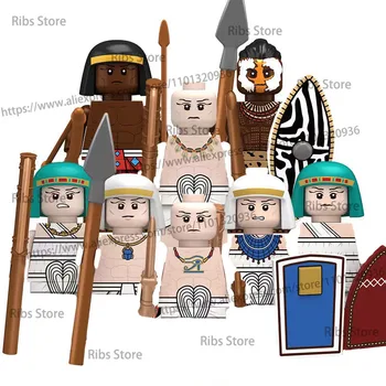 Katonai ókori egyiptomi figurák Építőelemek Fáraó őrök Gyalogság Hadsereg katona fegyverek pajzs kockák játékok Karácsony D423
