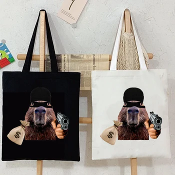Capybara harajuku Vásárlói táska vicces Nyomtatás vászontáska rabló Állati férfiak Tini táska bolsa feminina Válltáskák divat táskák