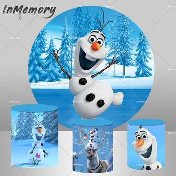 Fagyasztott Olaf kerek háttérhuzat gyerekeknek születésnapi zsúr dekoráció hó téli csodaország fotó háttér kör borító rugalmas