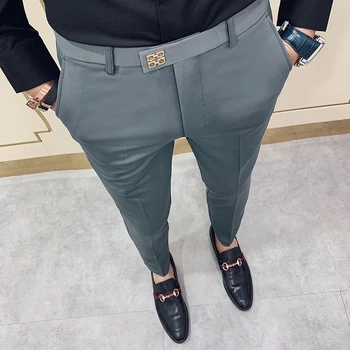 Új tavaszi fekete szürke öltönynadrág Koreai stílusú alkalmi bokáig érő ruha nadrág Streetwear nadrág Pantalones Hombre Slim Fit P81