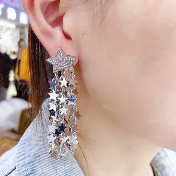 Divat hosszú bojt strassz fülbevaló nőknek Túlzott csillag vízesés karika fülbevaló Új koreai stílusú függő ékszer ajándékok