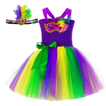 Fancy Girls jelmez gyerekeknek Mardi Gras Tutu ruha fejpánttal Gyerekek Mardi Gras ruhák Party ajándékok