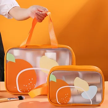 Átlátszó gyümölcs utazási kozmetikai táskák Hordozható száraz nedves elválasztó piperecikkek táska Nagy kapacitású vízálló tároló sminktáska