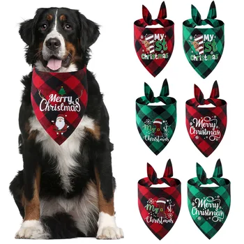 Karácsonyi kutya Bandanas Böfögő kendő előke háromszög alakú kendő nyomtatás kockás karácsony kisállat sál Boldog karácsonyt ajándékok Kutya kiegészítők
