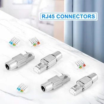 RJ45 Cat7 csatlakozók szerszám nélkül újrafelhasználható árnyékolt Ethernet lezáró dugók, Internet csatlakozó, gyors terepi telepítés