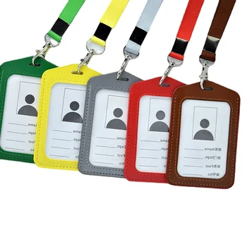 1db PU bőr munkavállalási engedély Case Pass munkakártya borítótok zsinórral Hordozható nyakpánt Munkavállalói kártyatok