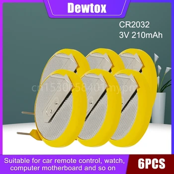 6PCS Dewtox CR2032 lítium akkumulátor sorban vízszintes forrasztócsap akkumulátor riasztáshoz távirányító jármű kulcs elektronikus mérleg