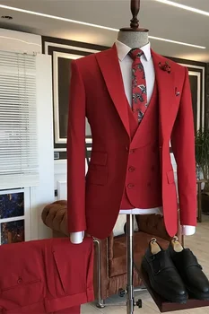 Red Bespoke 3 db csúcsos hajtókás szalagavató férfi öltöny jelmez Homme Business férfi öltöny férfiaknak Ternos Masculinos esküvői szmokingok