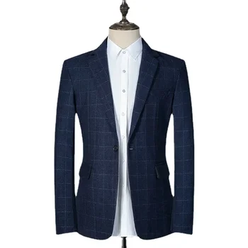 Boutique férfi divat és kényelmes üzleti úriember koreai változat Minden mérkőzés önművelésű kockás egyszemélyes öltönykabát