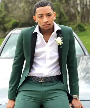 Hunter Green férfi öltönyök Slim Fit 2 részes vőlegények esküvői szmokingok férfiaknak csúcsos hajtóka formális báli öltöny (dzseki + nadrág)