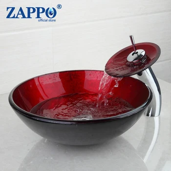 ZAPPO Artist Red edzett üveg medence csaptelep Combo mosdó mosogató csaptelepek készlet Munkalap edény tál üveg mosogató keverő