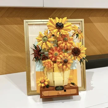Van Gogh Napraforgó virágok csokor Képkeret Építőelem DIY lakberendezés fény Kockák Játékok gyerekeknek Lányok ajándékai