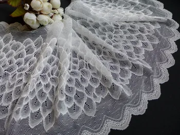 5 yard Stretch csipke díszítés elefántcsont fehér páva mintás csipke szövet fejpántokhoz DIY esküvői ruha dekoráció