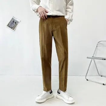 Férfi Streetwear Chic Cargo Koreai Harajuku alkalmi egyszínű nadrág férfiaknak Melegítőnadrág Széles szárú kordbársony nadrág Ruházat E46