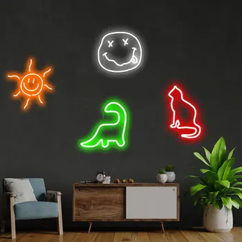 USB neon jel, Nap, dinoszauruszok, macska vezette neonfény a gyermekek babaszobájához fali dekoráció születésnapi ajándék