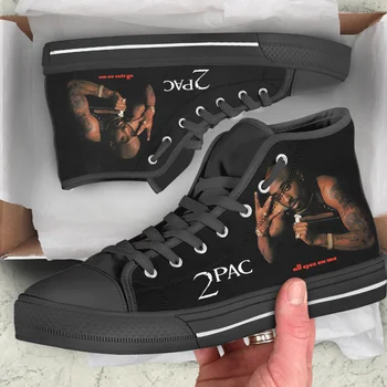 Hot Rap 2pac Tupac Minden férfi Női Tinédzser Kiváló minőségű Magas felső klasszikus vászoncipők Alkalmi pár cipő Divat egyedi cipő