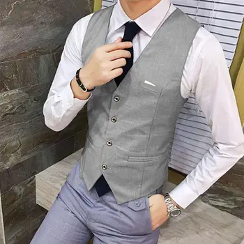 Férfi formális mellény Stílusos férfi karcsú V-nyakú öltönymellény Egyszínű egymellű üzleti mellény vőlegény esküvői kabáthoz