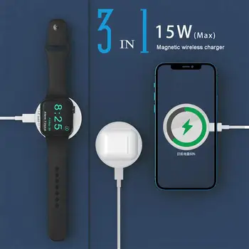 3 az 1-ben mágneses vezeték nélküli töltő Apple Watch fejhallgatóhoz 15 W-os gyorstöltő állvány IPhone töltőhöz F9M1