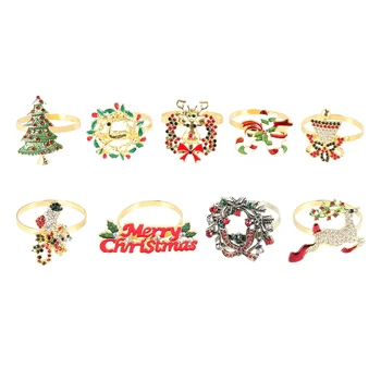9 darab Karácsonyi szalvétagyűrű készlet fém karácsonyi szalvétatartó karácsonyfa szalvéta gyűrű dekoráció