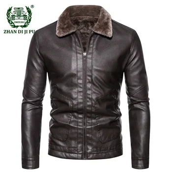 Téli Pu bőrdzseki férfi megvastagodott hajtókás kabát meleg alkalmi üzlet férfi bőr motoros motoros kabát kabát új