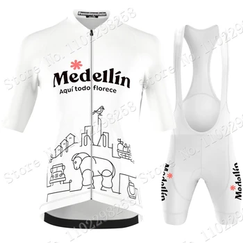 Team Medellín kerékpáros mez 2023 rövid ujjú szett Nyári férfi Kolumbia ruházat Öltöny országúti kerékpár ingek Kerékpár vállpántos rövidnadrág MTB