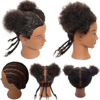 Afro manöken fej 100% valódi hajedzőfej hajformázó fej fonat hajbabák fej kukorica és fonat gyakorlásához 6 hüvelyk