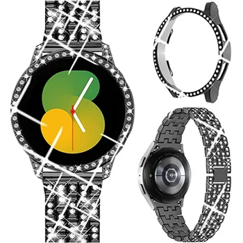 Bling tok + karkötő Samsung Galaxy Watch 5/4 40mm 44mm Band Diamond rozsdamentes acél karkötőhöz és képernyővédő fóliához