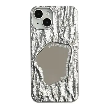 koreai INS művészi sziklafelület ezüst és kristály tükörtok iPhone 14-hez 13 Pro Max hátsó telefontok 12 11 Pro Max Capához