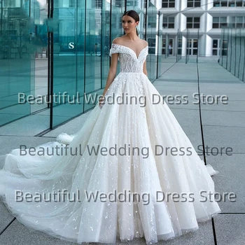 2024 Luxus esküvői ruhák nőknek Pöttyös gyöngyös 3D virágok Csillogó Gyöngyös esküvői ruha Vestidos De Novia Gyönyörű