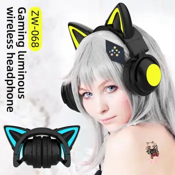 ZW-068 játékhoz tervezett fejhallgató világító vezeték nélküli macska fülhallgató fejre szerelt játékzene fülhallgató színes, káprázatos fényekkel