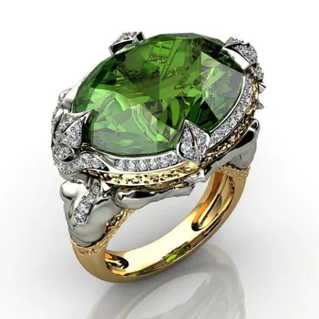 Kiváló nők zöld kristály cirkon gyűrű sellő drágakő gyűrű rozsdamentes acél gyűrű koktélparti nemes ékszerek Valentin-napi ajándék