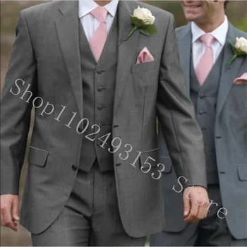 Személyre szabott esküvői öltönyök férfiaknak 3 darab Hivatalos férfi öltönyök Vőlegény Tuexdos esküvőre Blazer + mellény + nadrág jelmez Homme Mariage