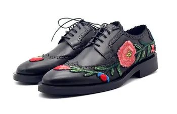 Magas szárú formális férfi cipő fűzős brogue cipő valódi bőr hímzett fekete esküvői férfi cipő