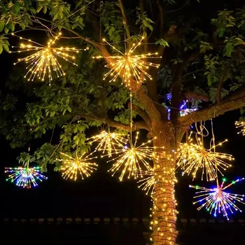 22Branch 88LED fa Függő tűzijáték fény Kültéri csillagszóró tündérfény fehér vakukkal Réz tűzijáték String Light
