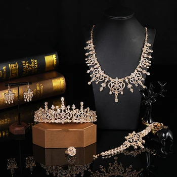 Arab stílusú ékszerkészlet nyaklánc / fülbevaló / gyűrűk / karkötők / koronaékszerek török menyasszonyok számára Kaftán esküvői ékszerek első választás