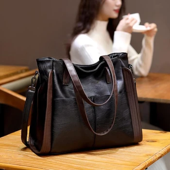 Nagy kapacitású kézitáskák Női puha bőr vállpántos táska Női vödörtáskák Retro Tote luxus táska kézitáska és pénztárca