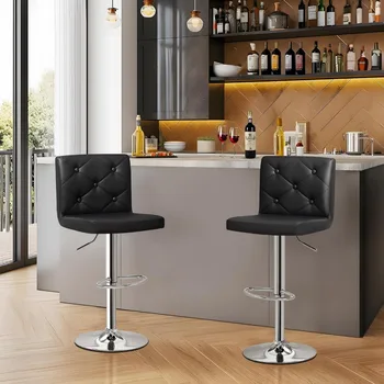 állítható bárszékek háttámlával Bárszékek Bárszékkészlet 2 x nagyméretű székből álló készlet Fekete székek Bútorszék