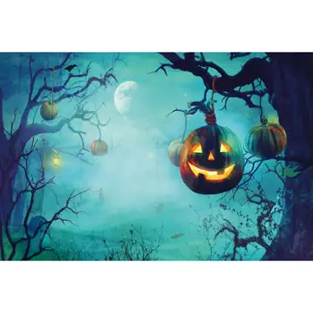 HOLD. QG fotózás háttér Halloween éjszaka erdő köd hold tök lámpás fotó háttér egyedi gyermek fotózás kellékek