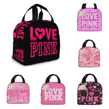 Love rózsaszín fekete hordozható szigetelt uzsonnás táska vízálló táskák Bento táskák Ebéd táskák nőknek Uzsonnás doboz a munkához Iskolai piknik