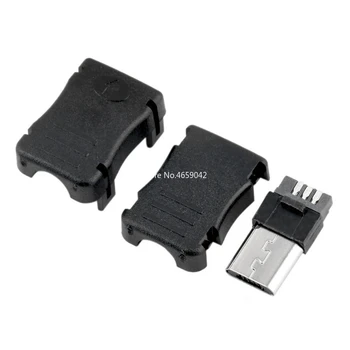 20db / tétel Micro USB 5 Pin T port apa dugós aljzat csatlakozó műanyag borítással