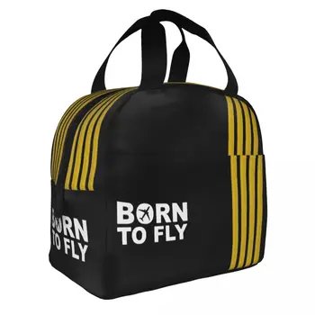Born To Fly kapitány csíkok szigetelt uzsonnás táska Hűtőtáska Ételtároló pilóta Air Fighter Tote uzsonnás doboz Lány fiú Munka utazás
