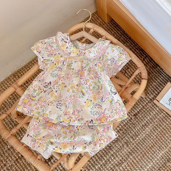Újszülött gyerekek Baby Girls rövid ujjú nyomtatott ing + rövidnadrág ruha Új 2022-es nyári csecsemő kislány ruha öltöny