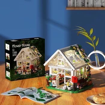 MOC Nyitható építészet Virágház építőelem készlet Szabadidő világítótorony ötlet Kunyhó kocka játék gyerekeknek születésnapi karácsonyi ajándék