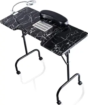 Hordozható körömasztal összecsukható funkcióval manikűr íróasztal szalonba és otthonba porgyűjtő ventilátorral és nagyítóval