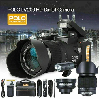POLO D7200 HD professzionális digitális fényképezőgép 24x telefotó széles látószögű mikro lítium akkumulátor háromlencsés kültéri videokamera